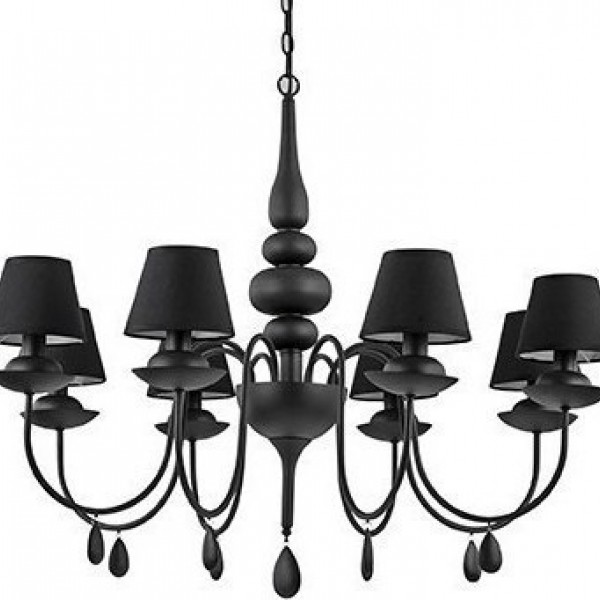 IDEAL LUX Κρεμαστό Φωτιστικό Πολυέλαιος 8xE14 Με Μεταλλικό Πλάισιο Και Υφασμάτινο Καπέλο Σε 2 Αποχρώσεις BLANCHE IDEAL LUX