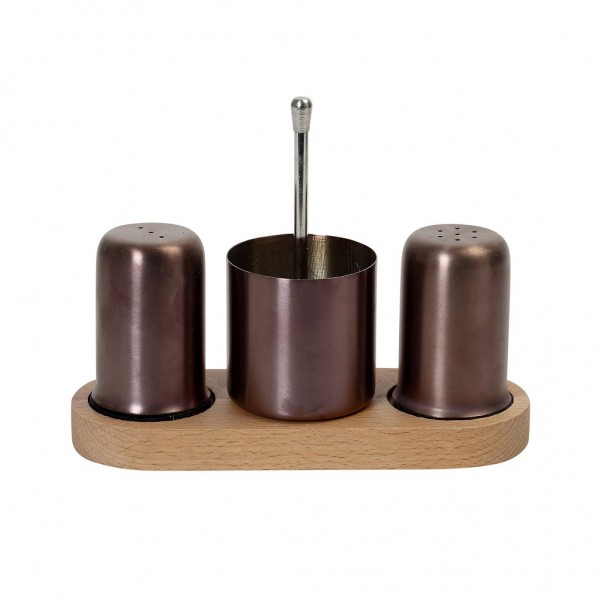 Espiel ΣΕΤ ΑΛΑΤΙ/ΠΙΠΕΡΙ/ΟΔΟΝΤΟΓΛΥΦΙΔΕΣ SS 18/10 PVD ΜΠΡΟΝΖΕ ΣΕ ΞΥΛ. ΒΑΣΗ 19X7X14,5EK