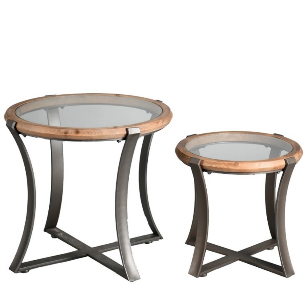 Espiel ΤΡΑΠΕΖΑΚΙ SET/2 ΣΤΡΟΓΓ. ΓΥΑΛ. TEMPERED ΜΕ ΞΥΛ. ΠΕΡΙΜΕΤΡΟ ΚΑΙ ΜΕΤΑΛΛΙΚΗ ΒΑΣΗ D68/53XH61/48ΕΚ