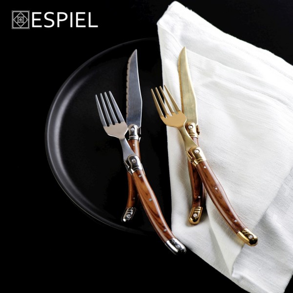 Espiel ANTIQUE CUT ΠΙΡΟΥΝΙ STEAK ΧΡΥΣΟ ΛΑΒΗ ΧΡΩΜΑ ΞΥΛΟΥ SS420 1,5ΜΜ 20.5ΕΚ