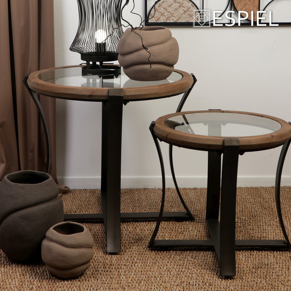 Espiel ΤΡΑΠΕΖΑΚΙ SET/2 ΣΤΡΟΓΓ. ΓΥΑΛ. TEMPERED ΜΕ ΞΥΛ. ΠΕΡΙΜΕΤΡΟ ΚΑΙ ΜΕΤΑΛΛΙΚΗ ΒΑΣΗ D68/53XH61/48ΕΚ