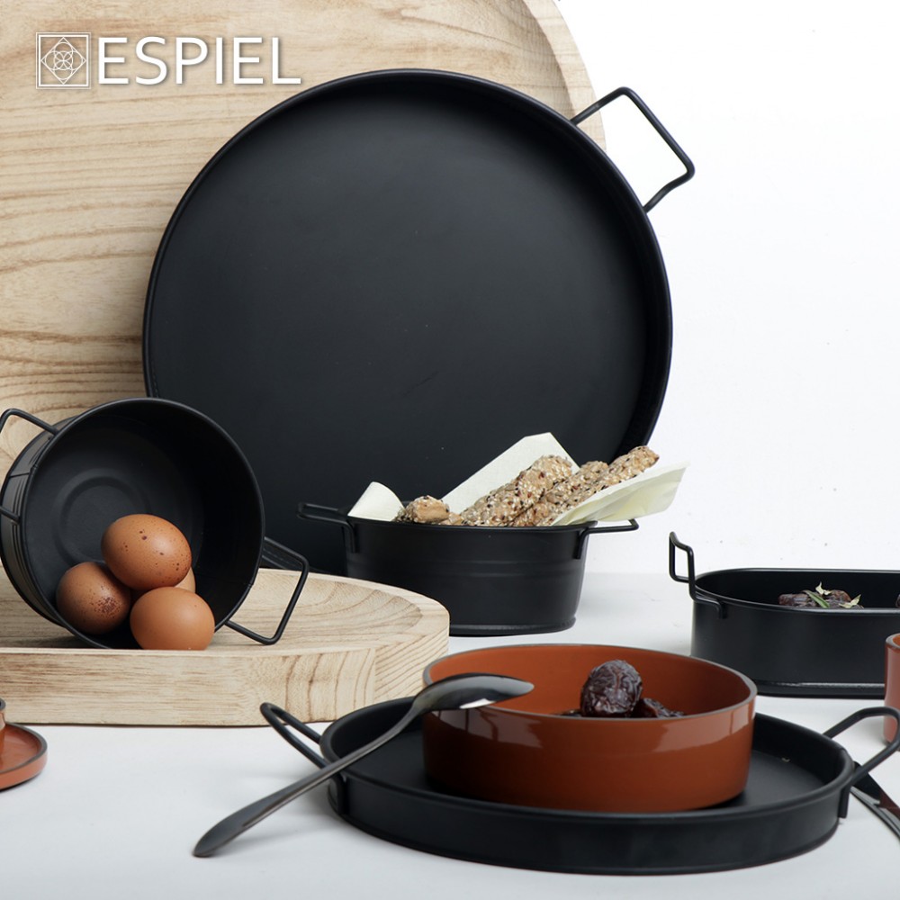 Espiel ΔΟΧΕΙΟ ΟΒΑΛ  ΜΕΤΑΛ. ΜΕ ΛΑΒΕΣ ΜΑΥΡΟ 21(23 INCL. HANDLES)X13X5.5CM (smA)