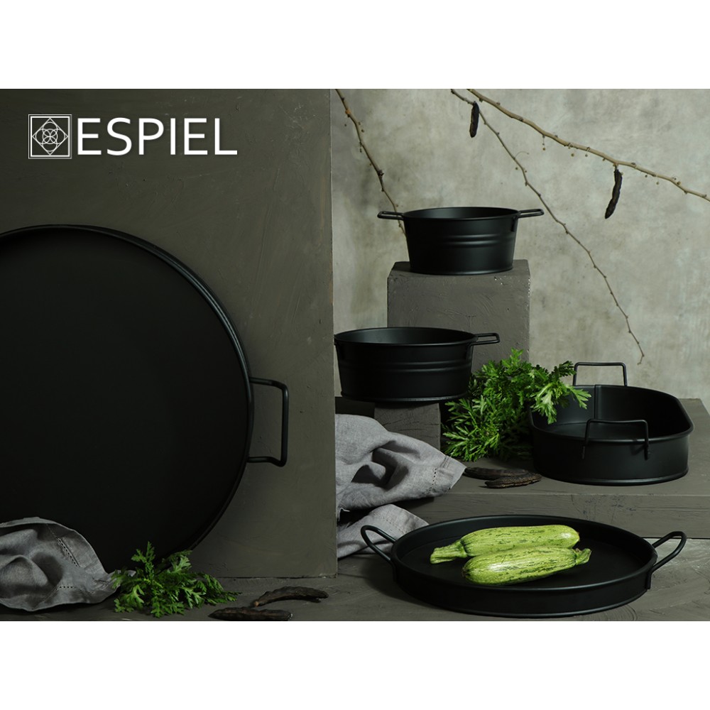 Espiel ΔΟΧΕΙΟ ΟΒΑΛ  ΜΕΤΑΛ. ΜΕ ΛΑΒΕΣ ΜΑΥΡΟ 21(23 INCL. HANDLES)X13X5.5CM (smA)