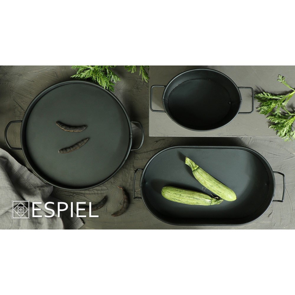 Espiel ΔΟΧΕΙΟ ΟΒΑΛ  ΜΕΤΑΛ. ΜΕ ΛΑΒΕΣ ΜΑΥΡΟ 21(23 INCL. HANDLES)X13X5.5CM (smA)