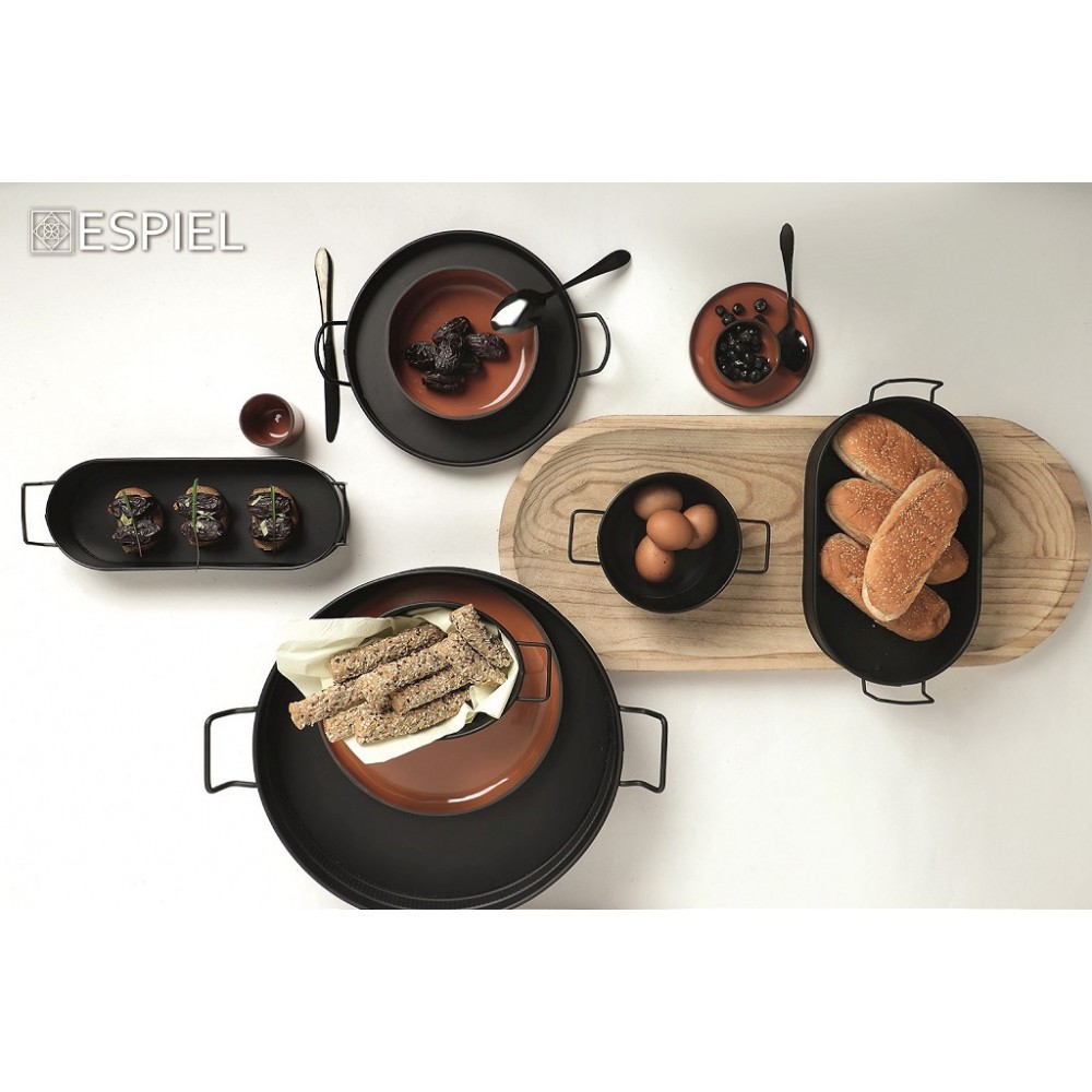 Espiel ΔΟΧΕΙΟ ΟΒΑΛ  ΜΕΤΑΛ. ΜΕ ΛΑΒΕΣ ΜΑΥΡΟ 21(23 INCL. HANDLES)X13X5.5CM (smA)