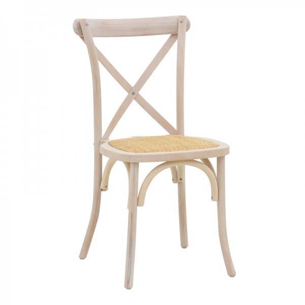 Καρέκλα Dylon pakoworld στοιβαζόμενη white wash ξύλο οξιάς-έδρα φυσικό rattan 48x52x89εκ