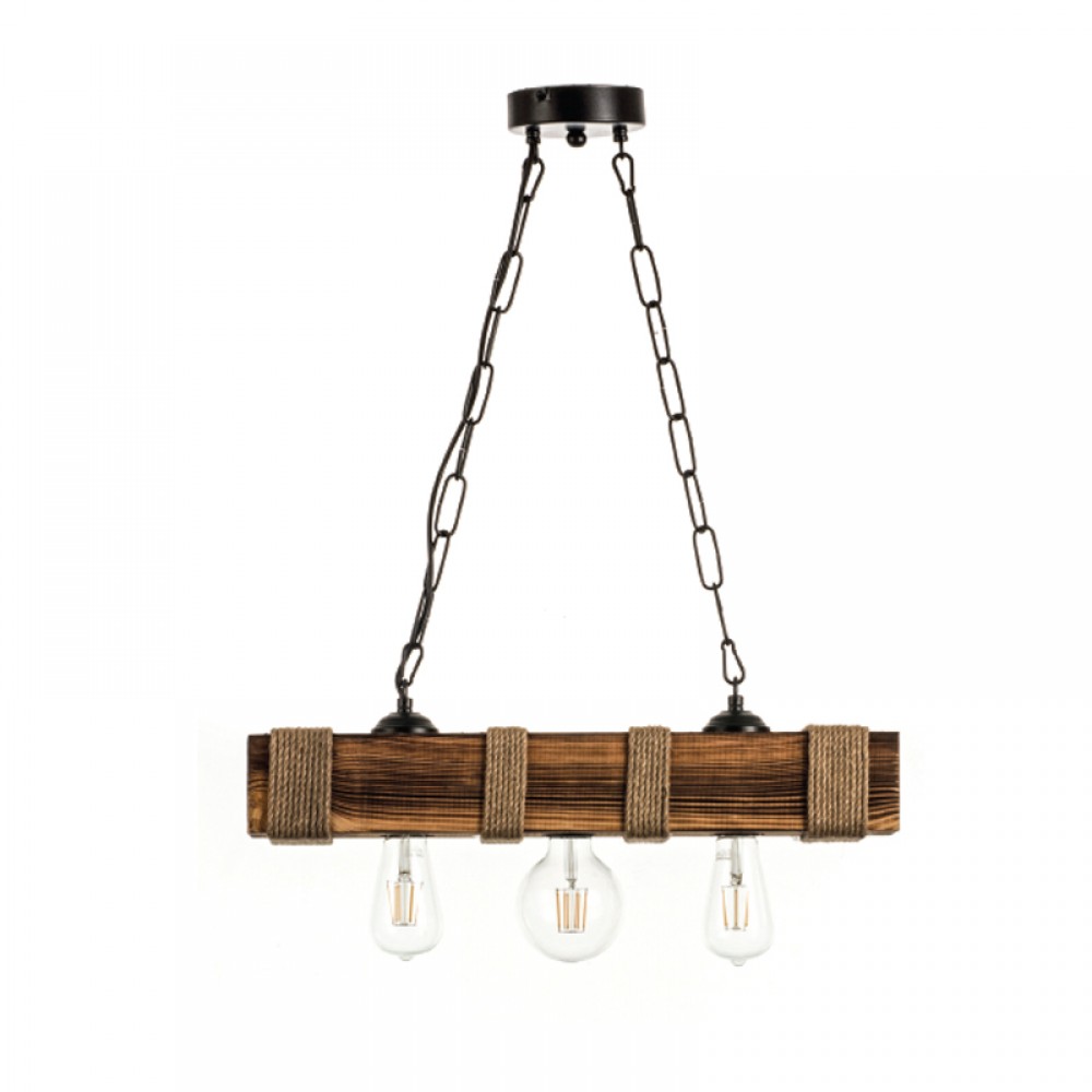 InLight Κρεμαστό φωτιστικό από ξύλο και σχοινί 3XE27 D:50cm (5318-3)