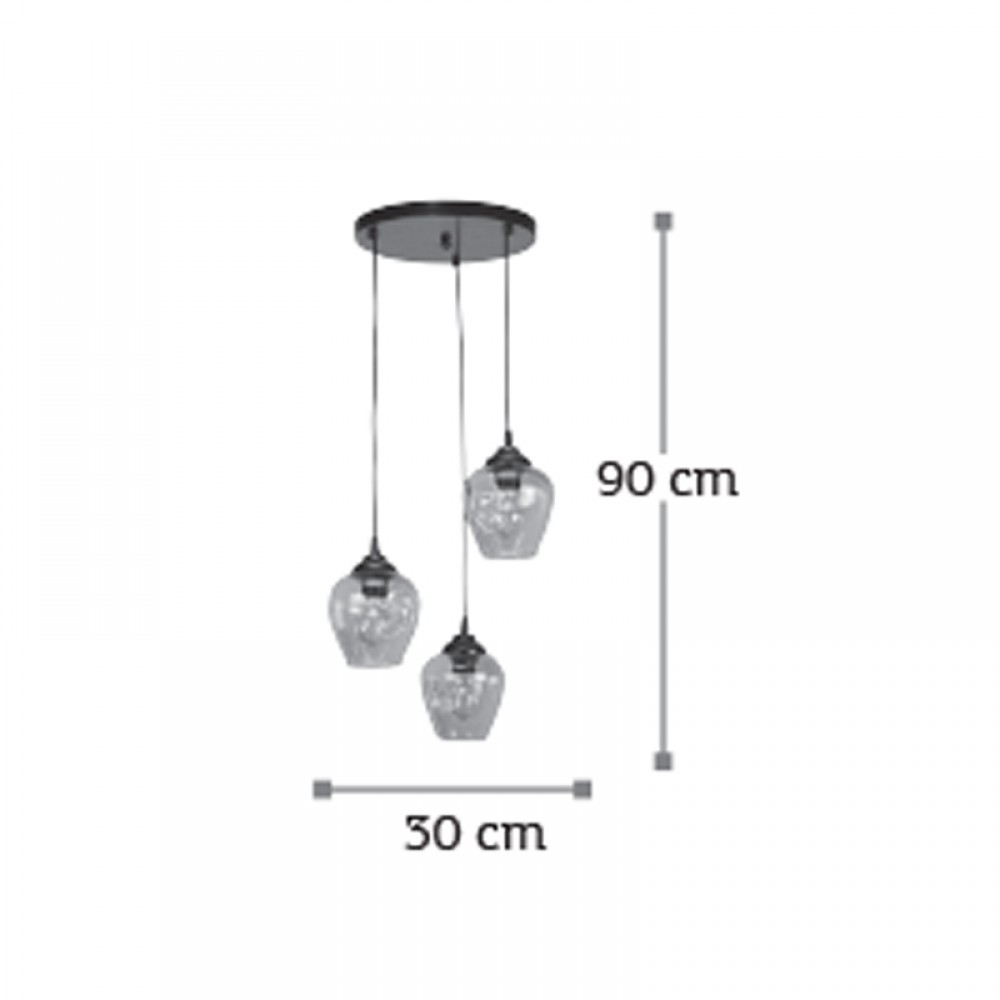 InLight Κρεμαστό φωτιστικό από μαύρο μέταλλο και φιμέ γυαλί 3XE27 D:30cm (4474-3-BL)