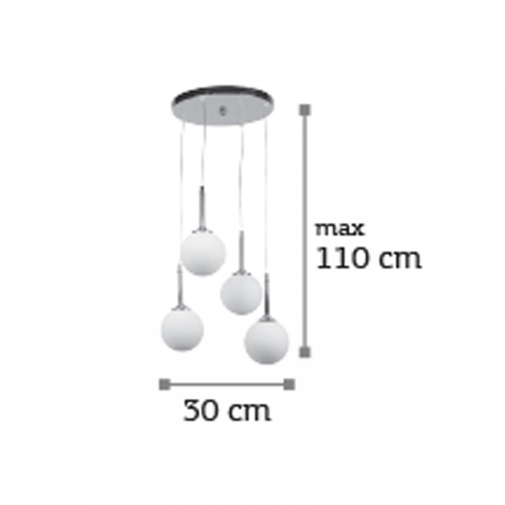 InLight Κρεμαστό φωτιστικό από χρώμιο μέταλλο και λευκή οπαλίνα 4XG9 D:30cm (4515-4 ΡΟΖΕΤΑ)