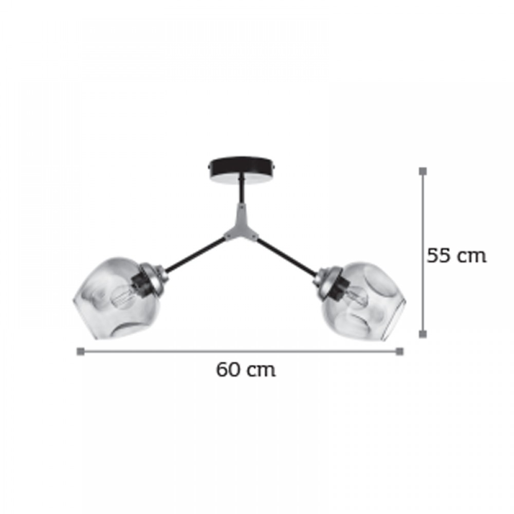 InLight Κρεμαστό φωτιστικό από μαύρο μέταλλο και διάφανο γυαλί 2XE27 D:60cm (6129-2-GL)