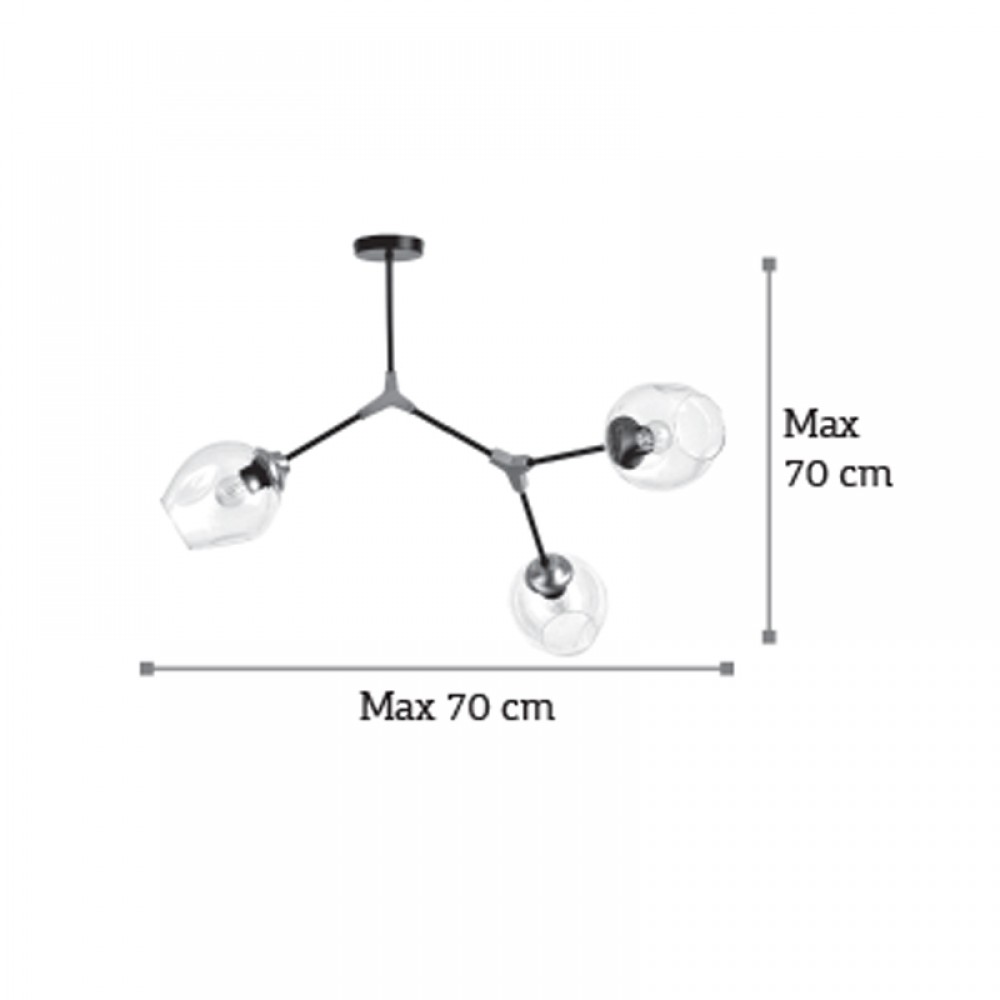 InLight Κρεμαστό φωτιστικό από μαύρο μέταλλο και διάφανο γυαλί 3XE27 D:70cm (6129-3-ΝΜ)