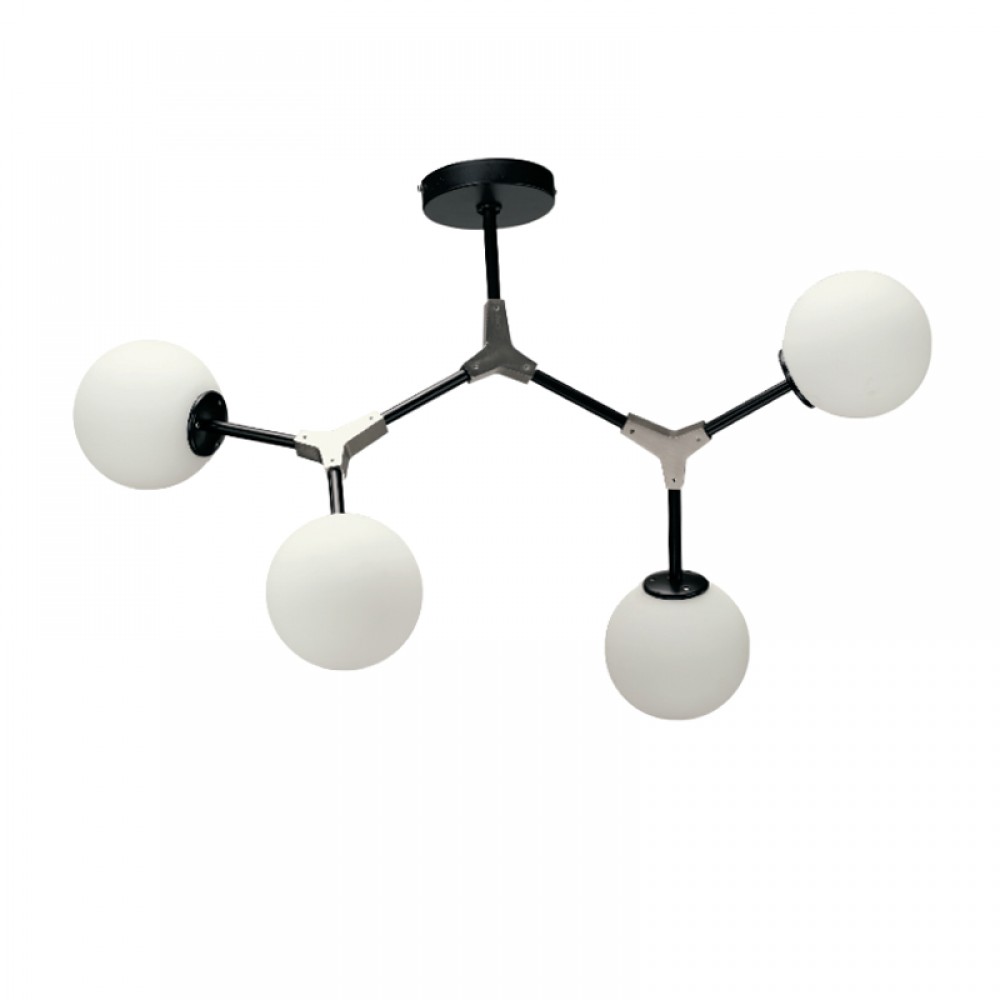 InLight Κρεμαστό φωτιστικό από μαύρο μέταλλο και λευκή οπαλίνα 4XE27 D:60cm (6167-4-NM)