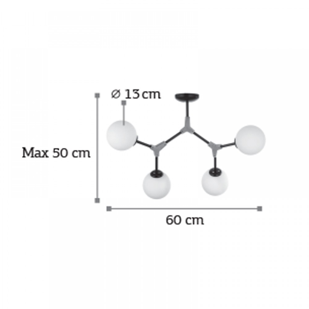 InLight Κρεμαστό φωτιστικό από μαύρο μέταλλο και λευκή οπαλίνα 4XE27 D:60cm (6167-4-GL)