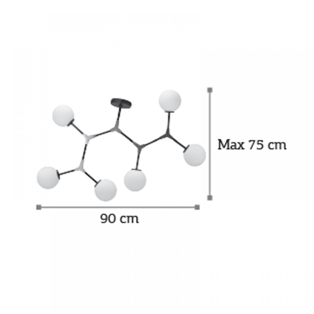 InLight Κρεμαστό φωτιστικό από μαύρο μέταλλο και λευκή οπαλίνα 6XE27 D:90cm (6167-6-GL)