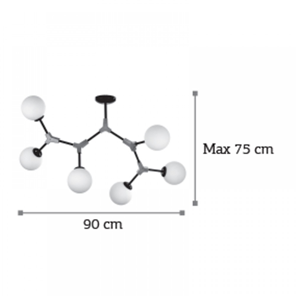 InLight Κρεμαστό φωτιστικό από μαύρο μέταλλο και λευκή οπαλίνα 6XE27 D:90cm (6167-6-NM)