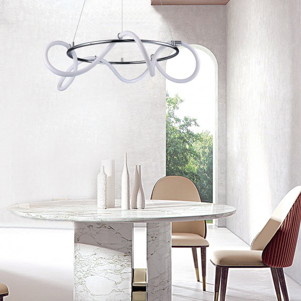 InLight Κρεμαστό φωτιστικό LED 80W 3000K από χρώμιο μέταλλο και σωλήνα σιλικόνης D:80cm (6017-A-CH)