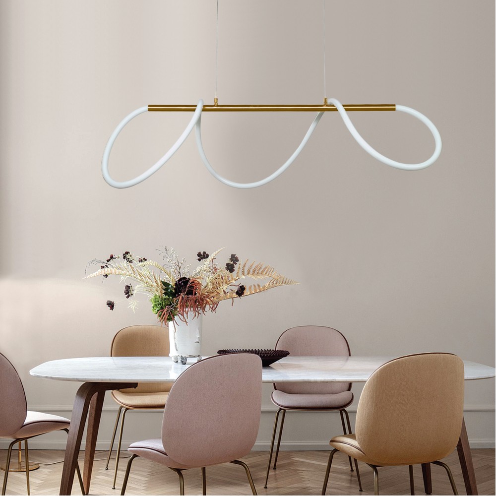 InLight Κρεμαστό φωτιστικό LED 60W 3000K από χρυσαφί μέταλλο και σωλήνα σιλικόνης D:110cm (6019-GL)