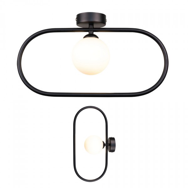 InLight Επιτοίχιο Φωτιστικό Μαύρο G9 – Οβάλ με White Opal Γυαλί 15×40 cm (43030-Black)