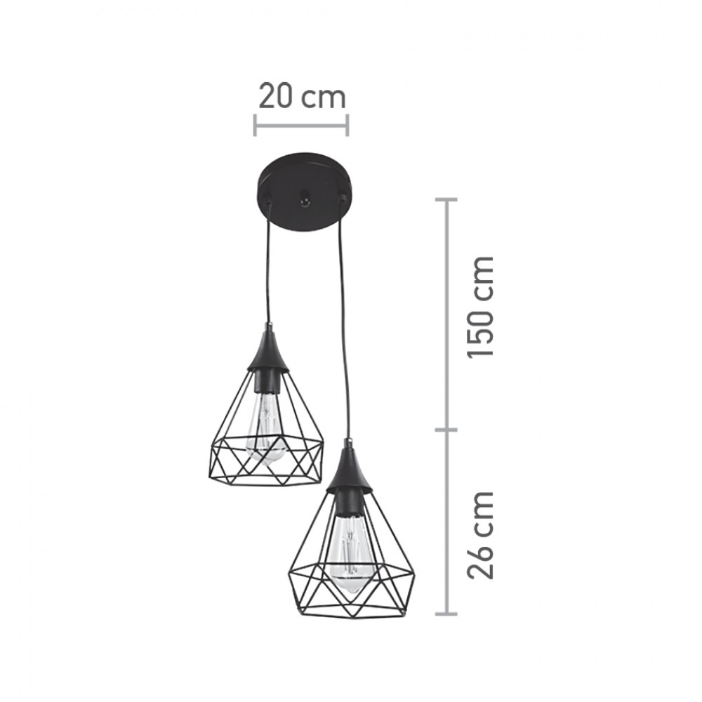 InLight Κρεμαστό φωτιστικό από μαύρο μέταλλο 2XE27 D:20cm (4024-2-BL-ROSETTE)