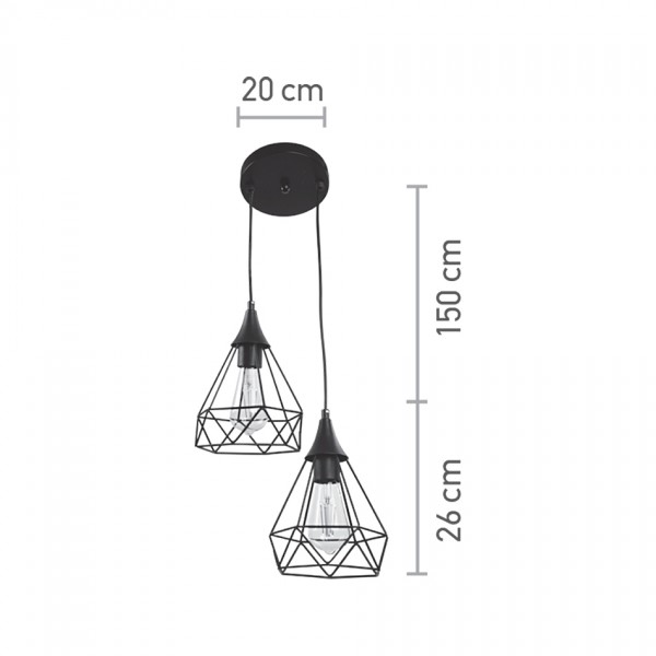 InLight Κρεμαστό φωτιστικό από μαύρο μέταλλο 2XE27 D:20cm (4024-2-BL-ROSETTE)