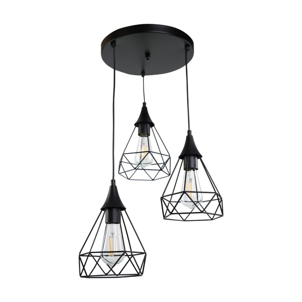 InLight Κρεμαστό φωτιστικό από μαύρο μέταλλο 3XE27 D: 30cm (4024-3-BL-ROSETTE)