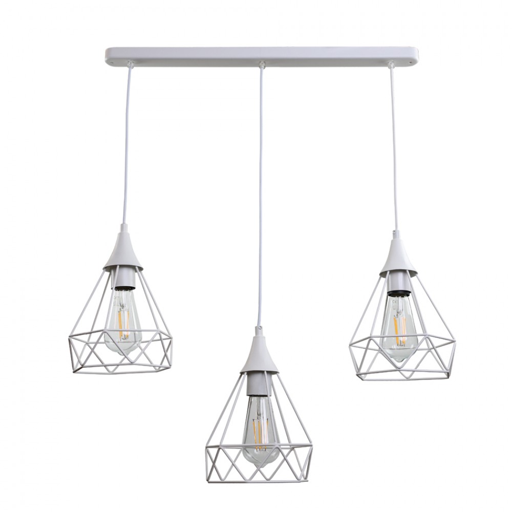 InLight Κρεμαστό φωτιστικό από λευκό μέταλλο 3XE27 D:60cm (4024-3-WH-RAIL)