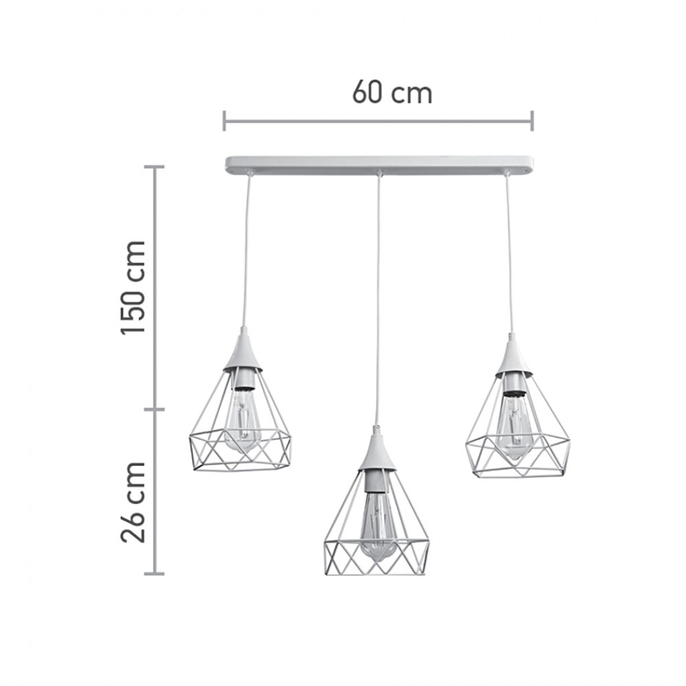 InLight Κρεμαστό φωτιστικό από λευκό μέταλλο 3XE27 D:60cm (4024-3-WH-RAIL)