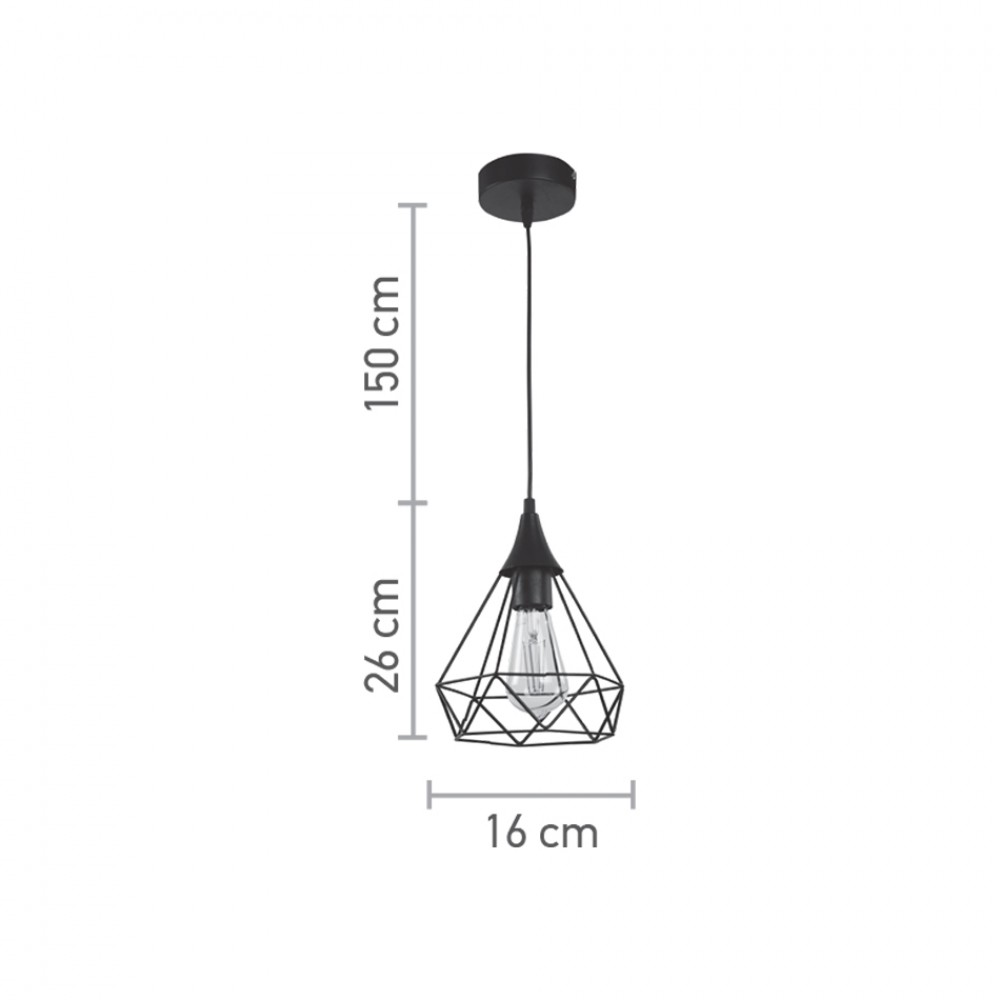 InLight Κρεμαστό φωτιστικό από μαύρο μέταλλο 1XE27 D:16cm (4024-BL)