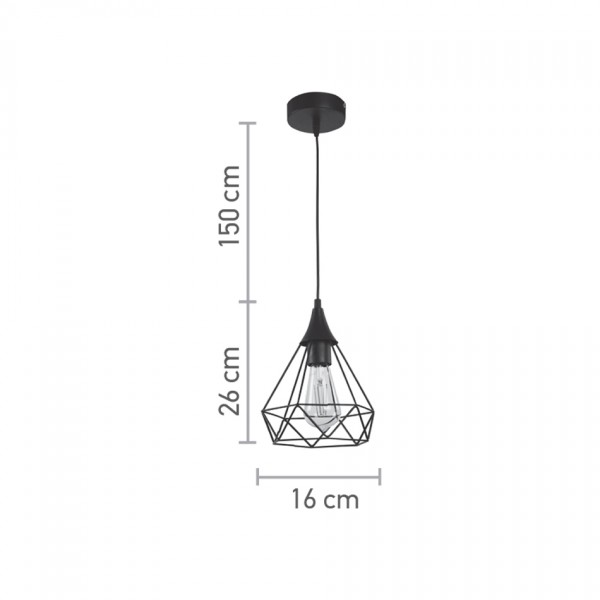 InLight Κρεμαστό φωτιστικό από μαύρο μέταλλο 1XE27 D:16cm (4024-BL)