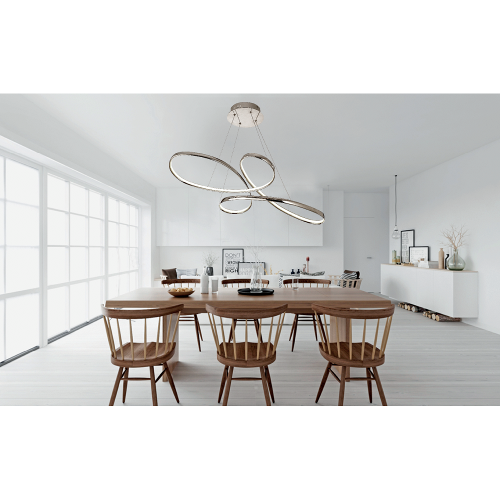 InLight Κρεμαστό φωτιστικό LED 56W 3CCT (by switch) από αλουμίνιο σε χρώμιο απόχρωση D:100cm (6151-CH)