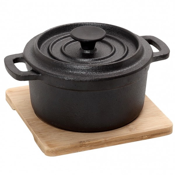 ΚΑΤΣΑΡΟΛΑ CAST-IRON ΜΑΥΡΗ D: 15 H: 10CM 770ML ΜΕ ΒΑΣΗ BAMBO