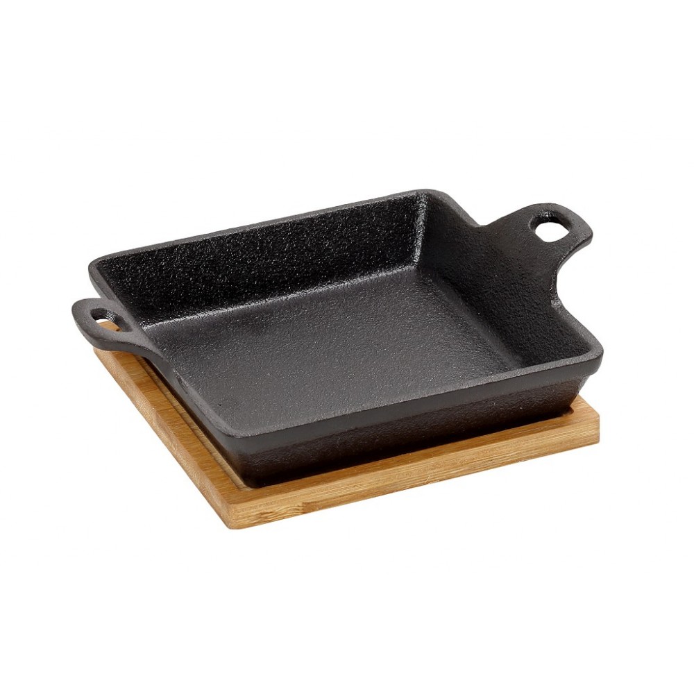 ΣΑΓΑΝΑΚΙ ΤΕΤΡ. CAST-IRON ΜΑΥΡΟ  L: 15 H: 5,3CM ΜΕ ΒΑΣΗ BAMBOO
