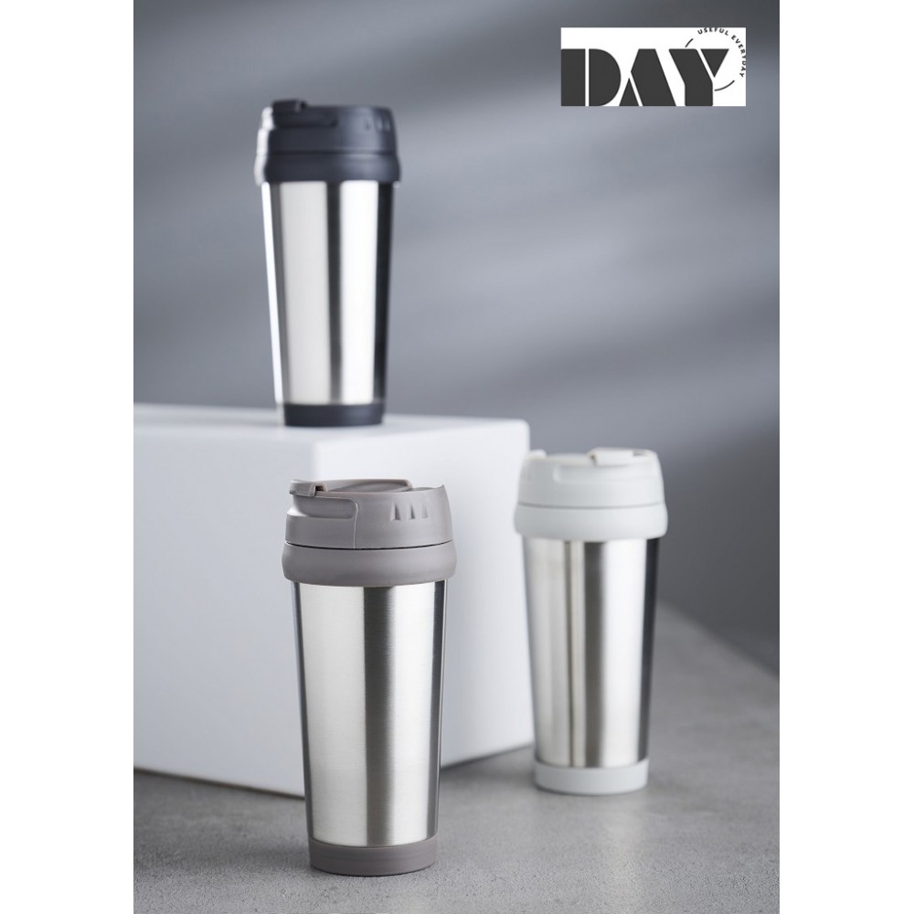 DAY TRAVEL MUG ΠΟΤΗΡΙ ΑΝΟΞΕΙΔΩΤΟ  3ΧΡΩΜΑΤΑ ASS. 450ML (4XLIGHT GREY/4XDARK GREY/4XBLACK)